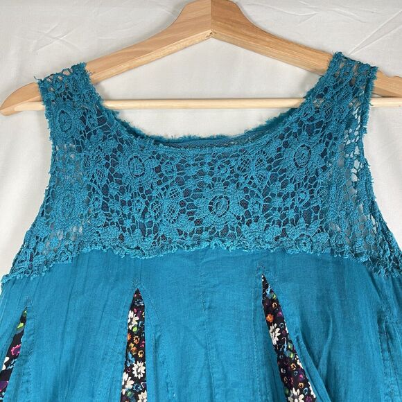 Intimately Free People SIZE XS Mini Dress Blue Green Teal Floral Lace Boho FP - Picture 6 of 11